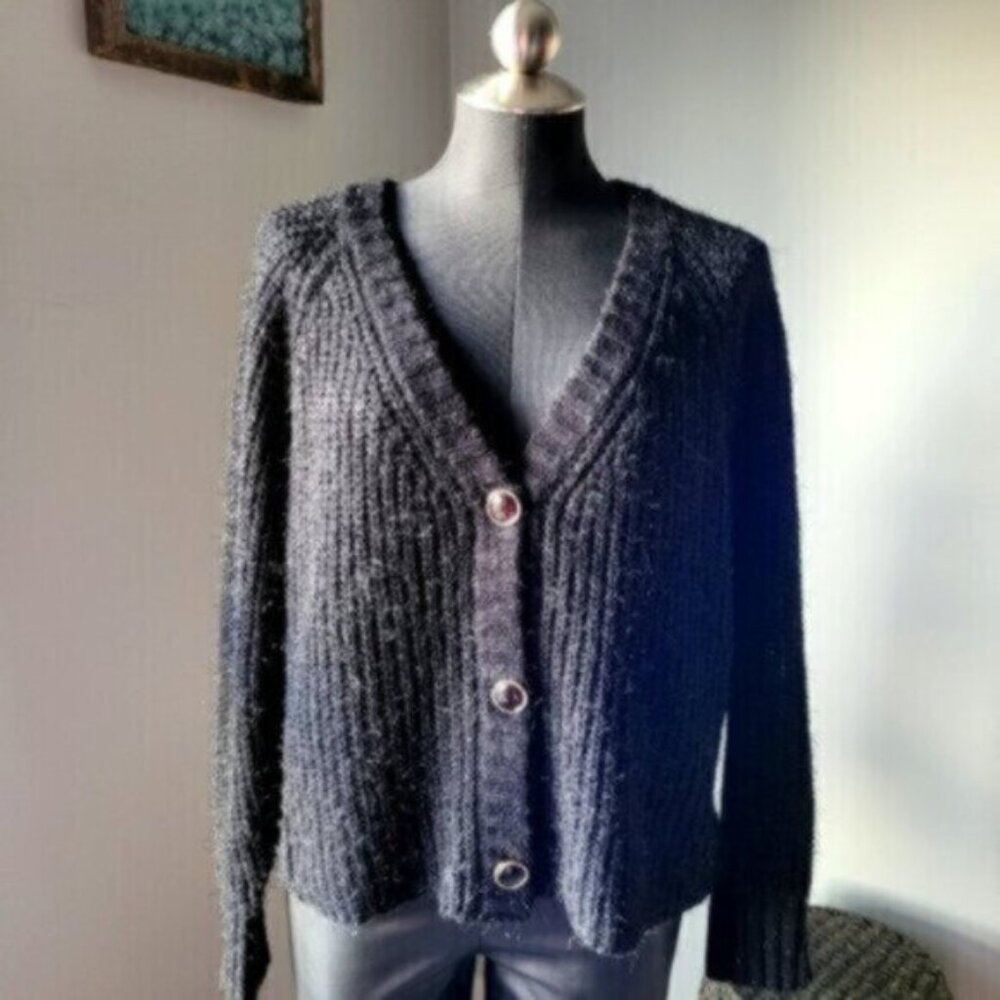 Esqualo Black Knit Lurex Cardigan Sweater size XL